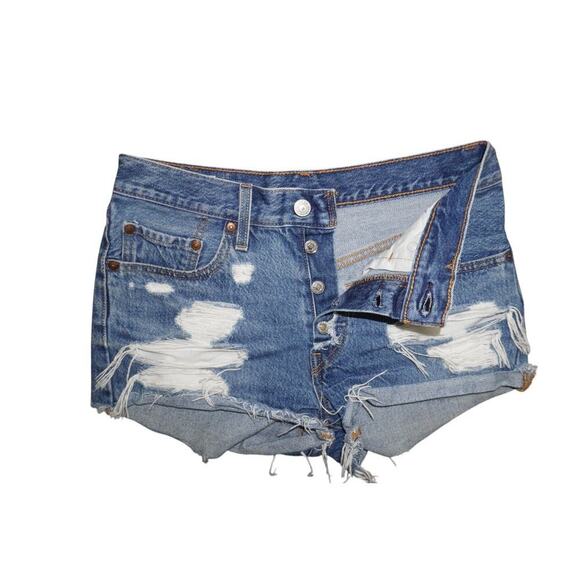 Levi's 501 Premium Light Wash Distressed Shorts – Size 26 - Picture 3 of 8